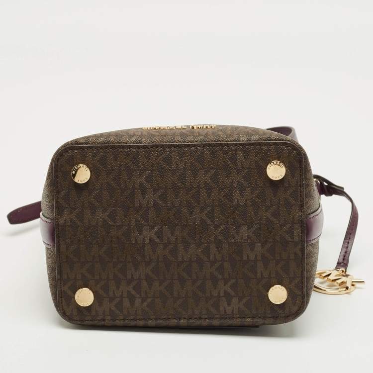 Pre Owned Michael Kors Purple/Brown Signature Coated Canvas and Leather Bucket Bag