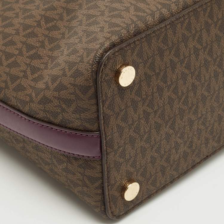 Pre Owned Michael Kors Purple/Brown Signature Coated Canvas and Leather Bucket Bag