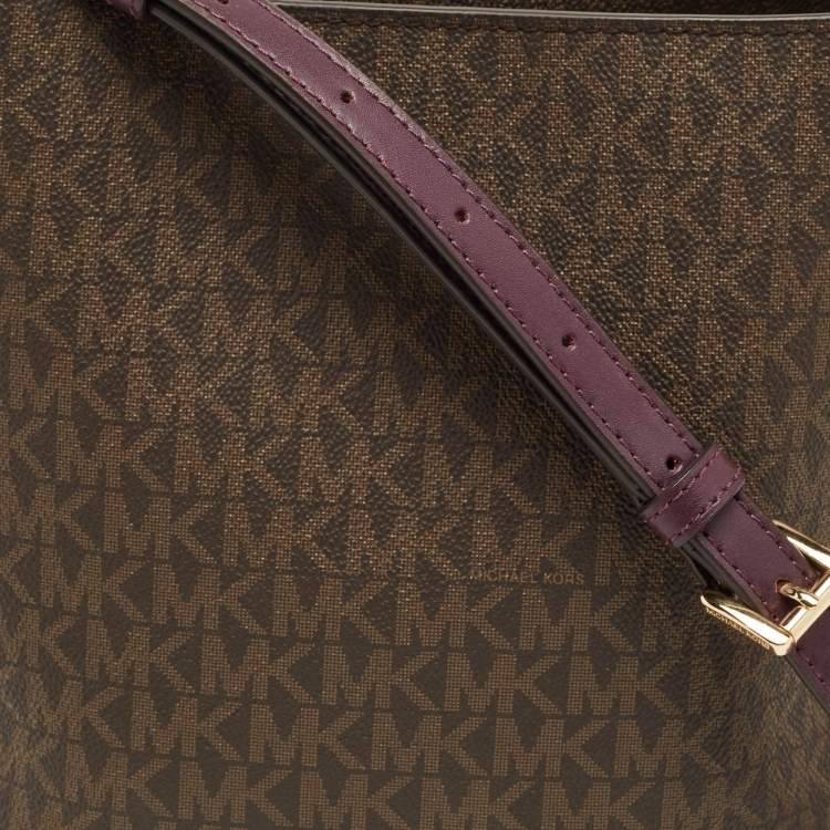 Pre Owned Michael Kors Purple/Brown Signature Coated Canvas and Leather Bucket Bag