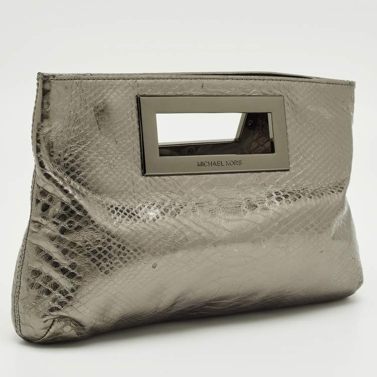 Pre Owned Michael Kors Metallic Python Embossed Leather Berkley Clutch
