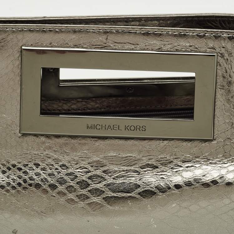 Pre Owned Michael Kors Metallic Python Embossed Leather Berkley Clutch