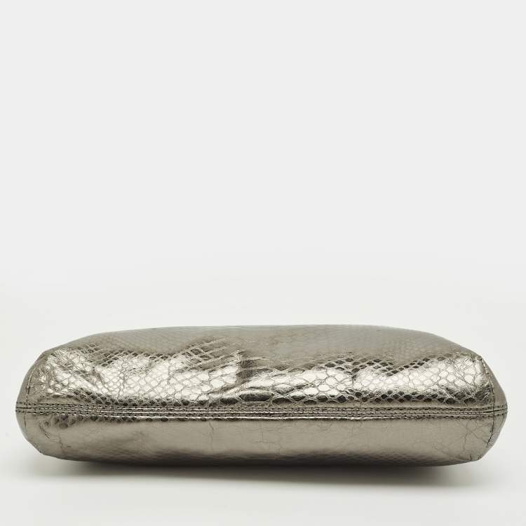 Pre Owned Michael Kors Metallic Python Embossed Leather Berkley Clutch