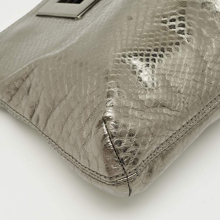 Pre Owned Michael Kors Metallic Python Embossed Leather Berkley Clutch