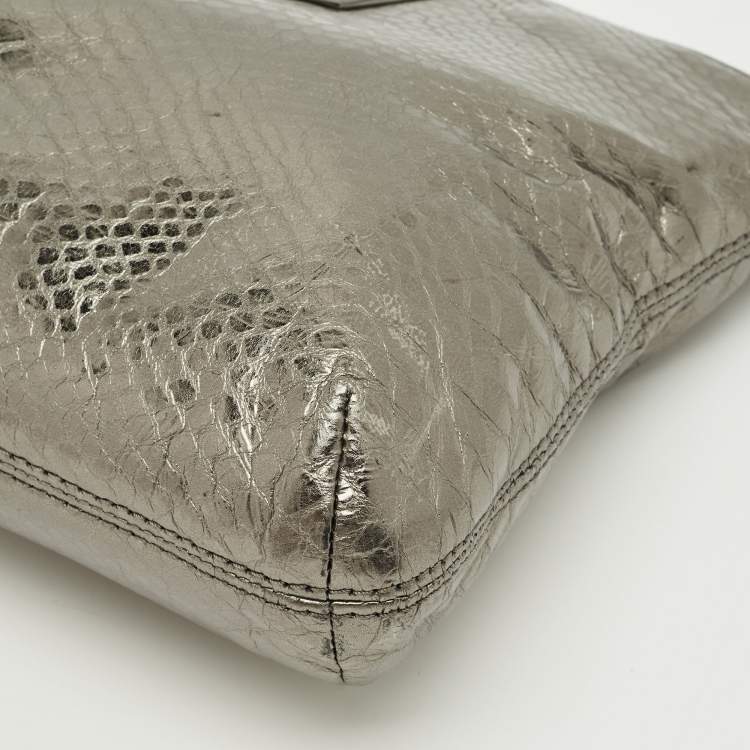 Pre Owned Michael Kors Metallic Python Embossed Leather Berkley Clutch