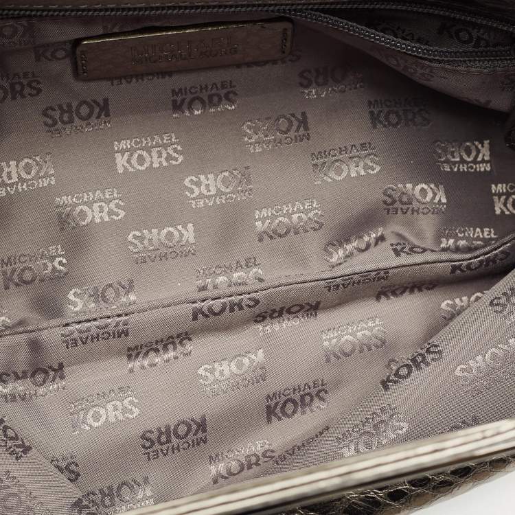 Pre Owned Michael Kors Metallic Python Embossed Leather Berkley Clutch