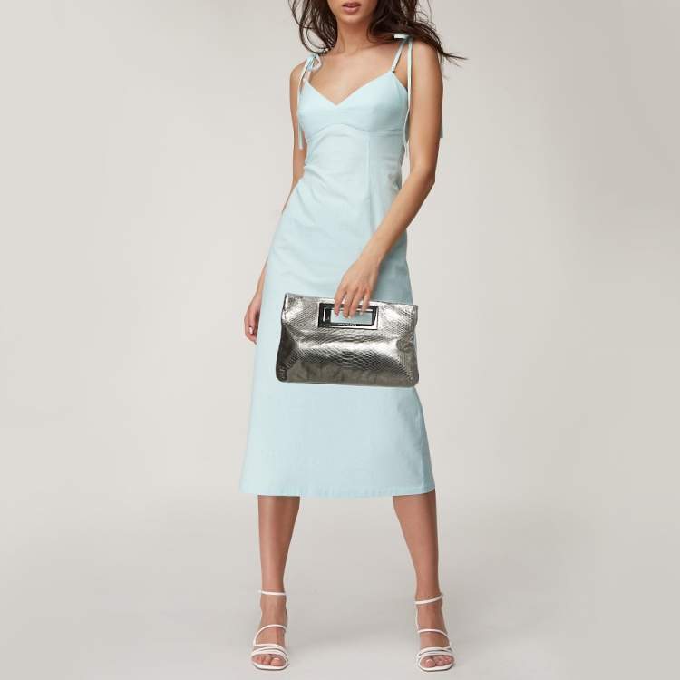 Pre Owned Michael Kors Metallic Python Embossed Leather Berkley Clutch