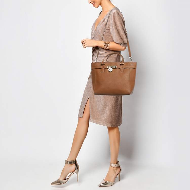 Pre Owned Michael Kors Brown Leather Hamilton Moderne Tote
