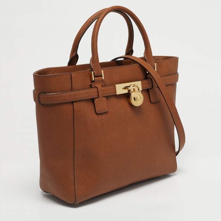 Pre Owned Michael Kors Brown Leather Hamilton Moderne Tote
