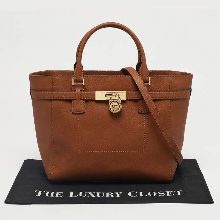 Pre Owned Michael Kors Brown Leather Hamilton Moderne Tote