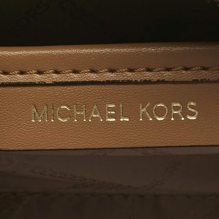 Pre Owned Michael Kors Blue/Beige Empire Logo Jacquard Canvas Small Gigi Tote