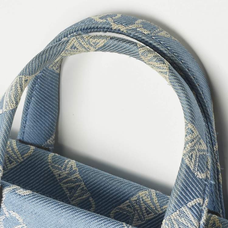 Pre Owned Michael Kors Blue/Beige Empire Logo Jacquard Canvas Small Gigi Tote