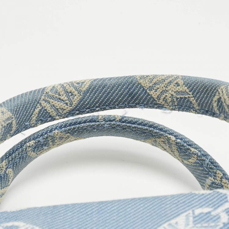 Pre Owned Michael Kors Blue/Beige Empire Logo Jacquard Canvas Small Gigi Tote