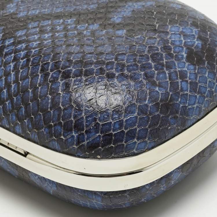 Pre Owned Michael Kors Blue/Black Python Embossed Leather Elsie Dome Chain Clutch