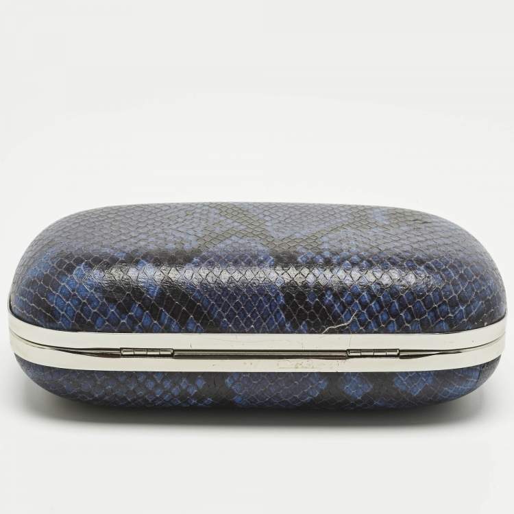 Pre Owned Michael Kors Blue/Black Python Embossed Leather Elsie Dome Chain Clutch