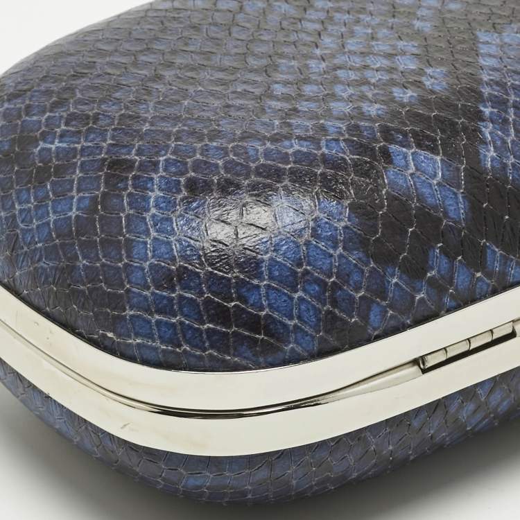 Pre Owned Michael Kors Blue/Black Python Embossed Leather Elsie Dome Chain Clutch