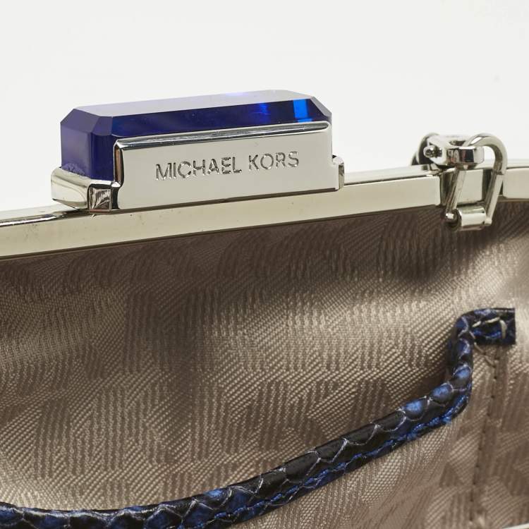 Pre Owned Michael Kors Blue/Black Python Embossed Leather Elsie Dome Chain Clutch