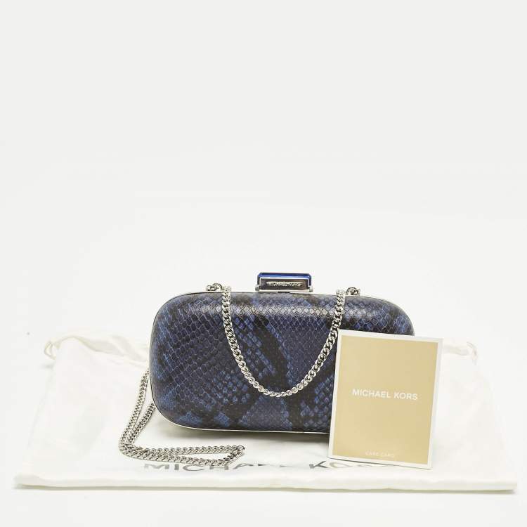 Pre Owned Michael Kors Blue/Black Python Embossed Leather Elsie Dome Chain Clutch