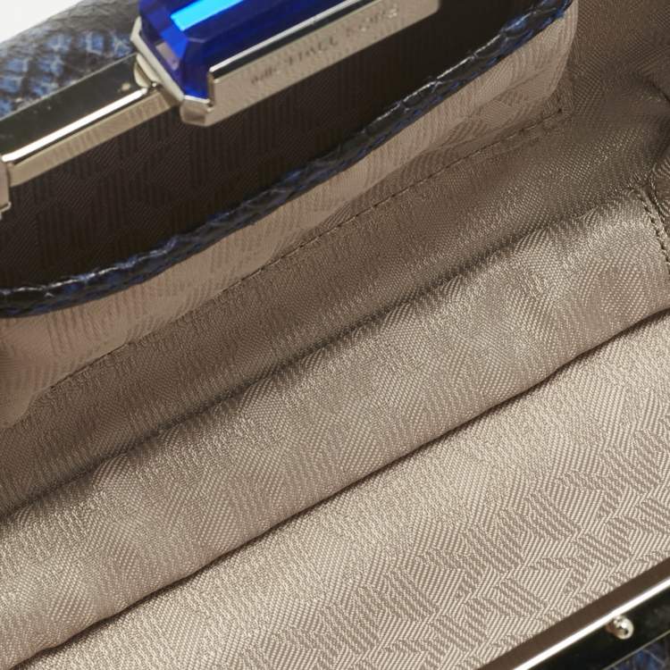 Pre Owned Michael Kors Blue/Black Python Embossed Leather Elsie Dome Chain Clutch