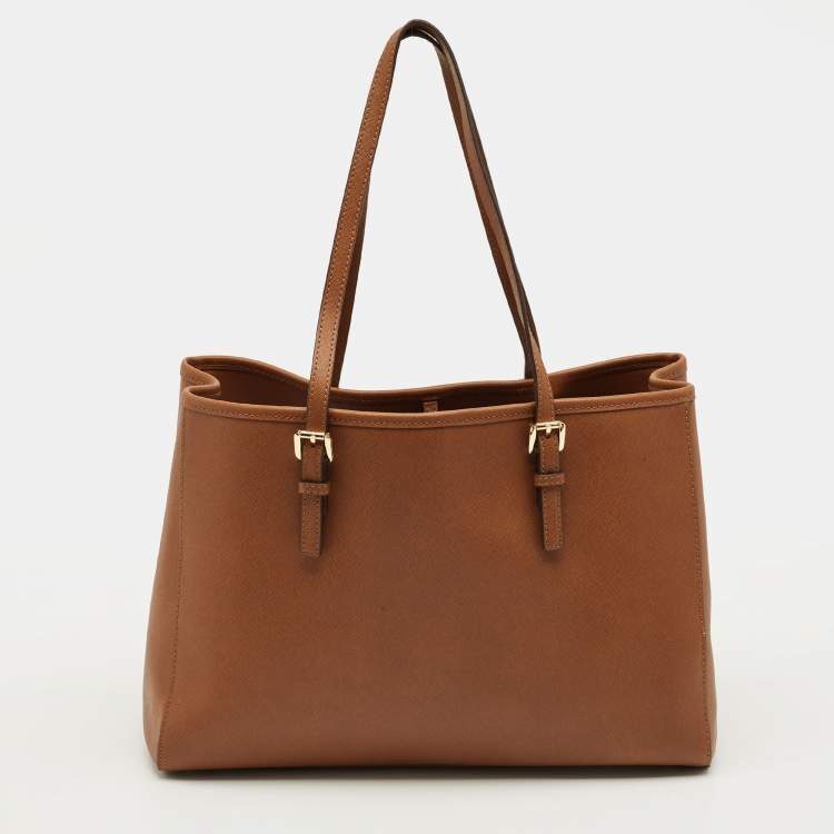 Pre Owned Michael Kors Brown Leather Large Jet Set Travel Tote