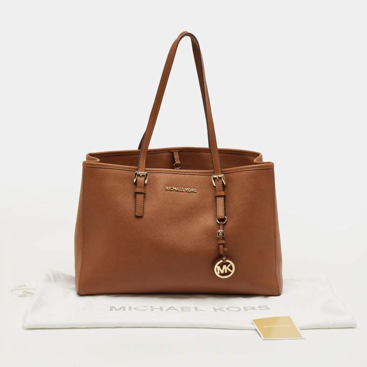 Pre Owned Michael Kors Brown Leather Large Jet Set Travel Tote