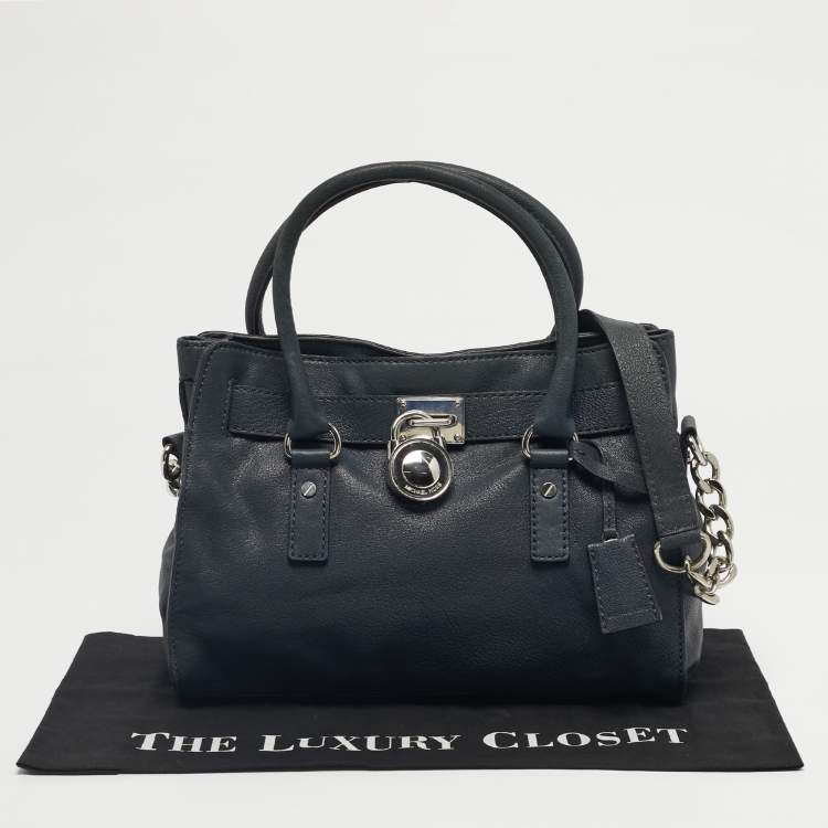 Pre Owned Michael Kors Dark Blue Leather Hamilton North South Tote