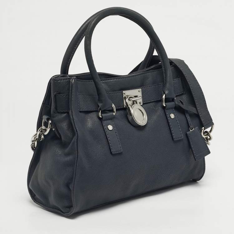 Pre Owned Michael Kors Dark Blue Leather Hamilton North South Tote