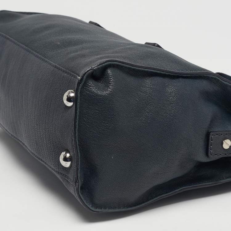 Pre Owned Michael Kors Dark Blue Leather Hamilton North South Tote