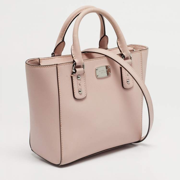 Pre Owned Michael Kors Light Pink Leather Top Zip Tote