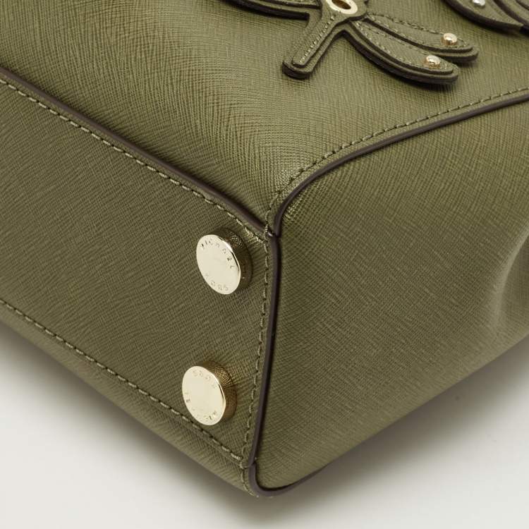 Pre Owned Michael Kors Green Leather Medium EW Susannah Embellished Tote