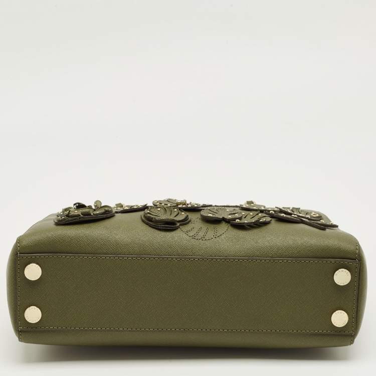 Pre Owned Michael Kors Green Leather Medium EW Susannah Embellished Tote