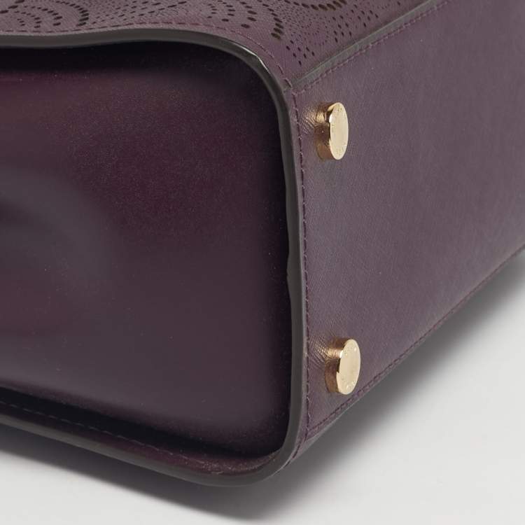 Pre Owned Michael Kors Purple Lasercut Leather North South Sofia Tote