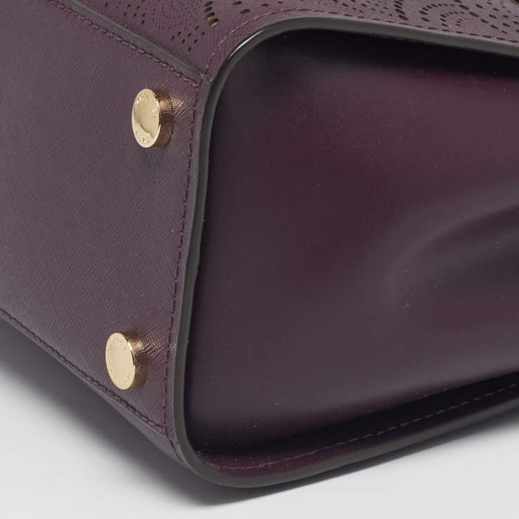 Pre Owned Michael Kors Purple Lasercut Leather North South Sofia Tote