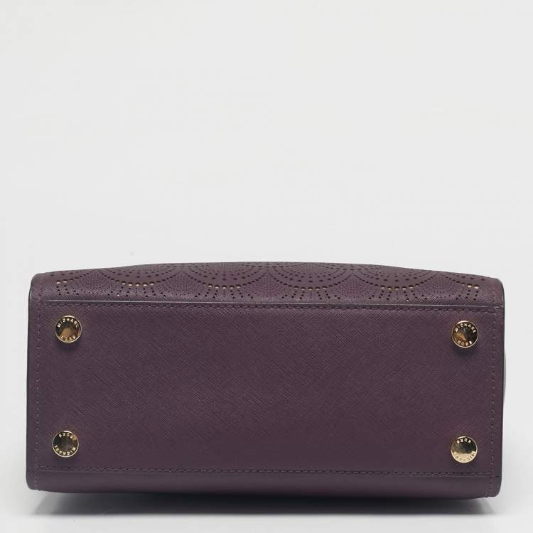 Pre Owned Michael Kors Purple Lasercut Leather North South Sofia Tote