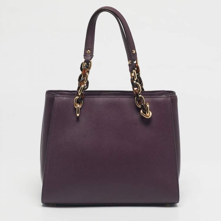 Pre Owned Michael Kors Purple Lasercut Leather North South Sofia Tote
