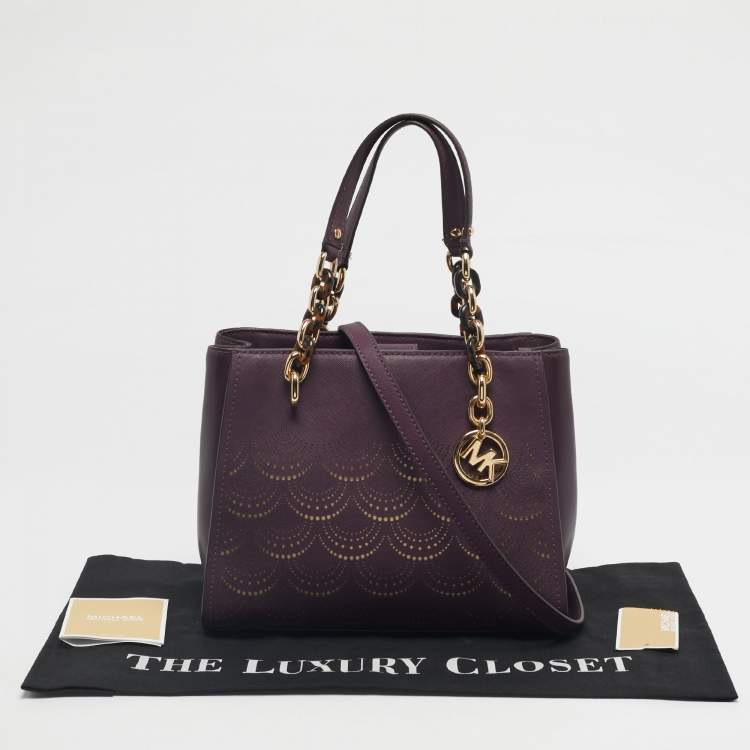 Pre Owned Michael Kors Purple Lasercut Leather North South Sofia Tote