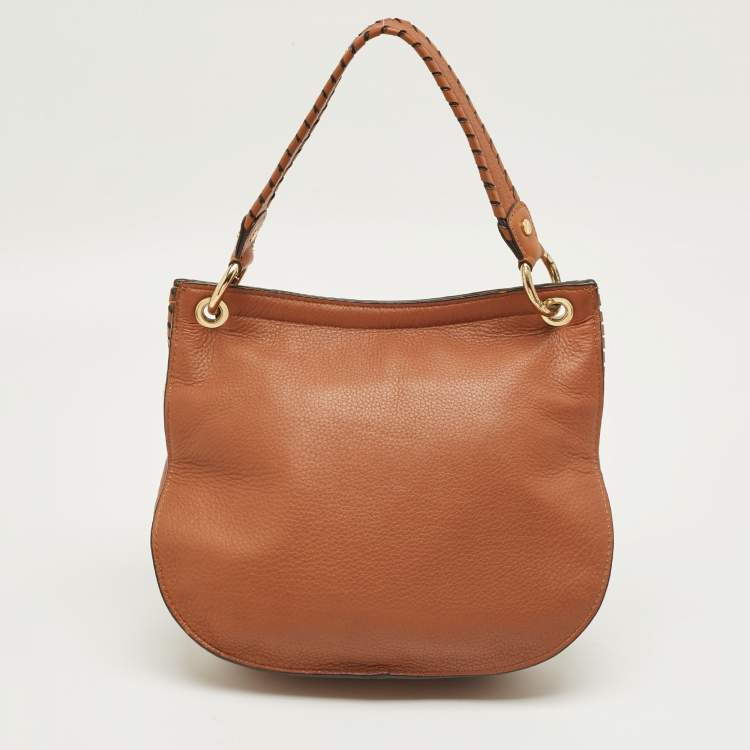 Pre Owned Michael Kors Brown Leather Tassel Braided Flap Hobo