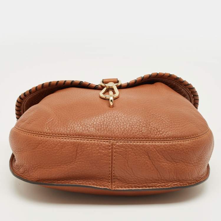 Pre Owned Michael Kors Brown Leather Tassel Braided Flap Hobo