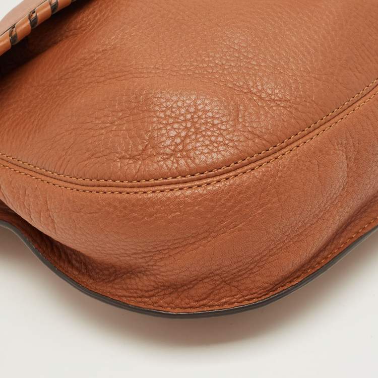 Pre Owned Michael Kors Brown Leather Tassel Braided Flap Hobo