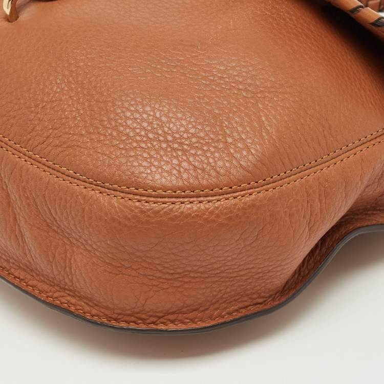 Pre Owned Michael Kors Brown Leather Tassel Braided Flap Hobo