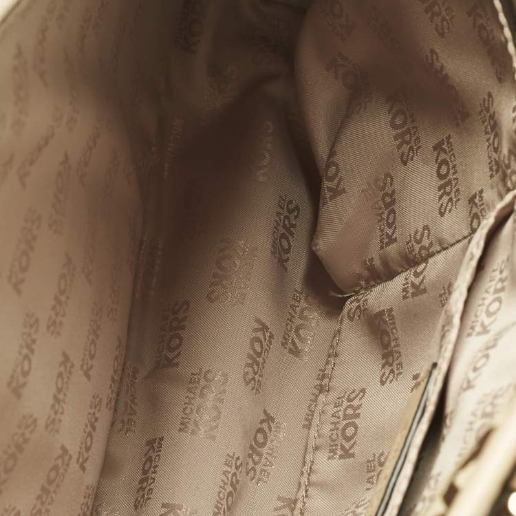 Pre Owned Michael Kors Beige Signature Canvas and Leather Jet Set Pocket Tote