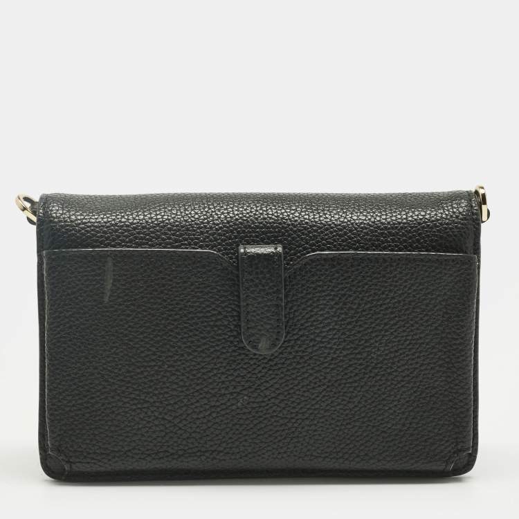 Pre Owned Michael Kors Black Leather Mott Wallet on Strap