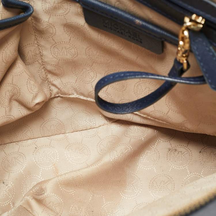 Pre Owned Michael Kors Navy Blue Leather Jet Set E/W Top Zip Tote