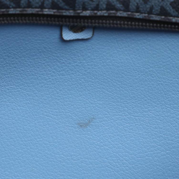 Pre Owned Michael Kors Blue Signature Coated Canvas and Leather Jet Set Travel Tote