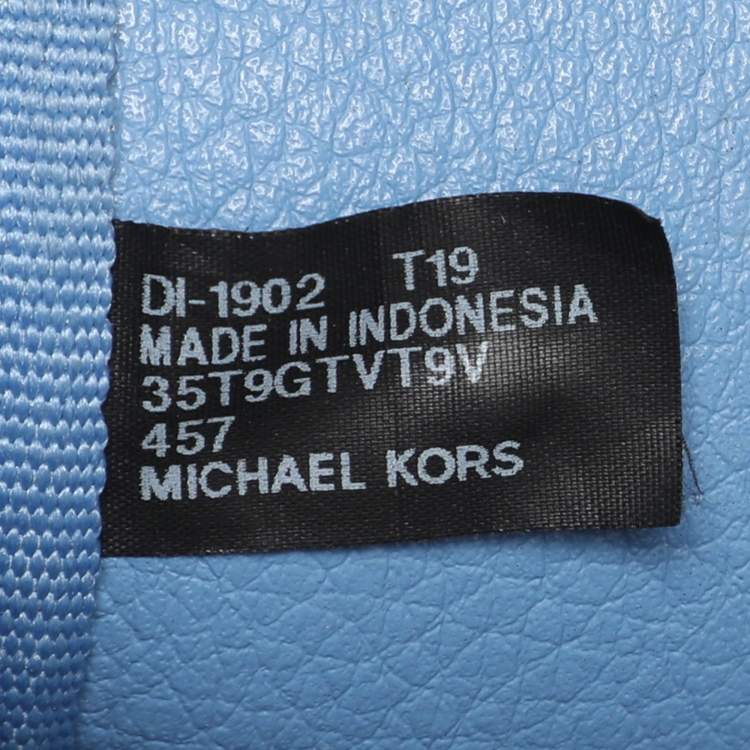 Pre Owned Michael Kors Blue Signature Coated Canvas and Leather Jet Set Travel Tote