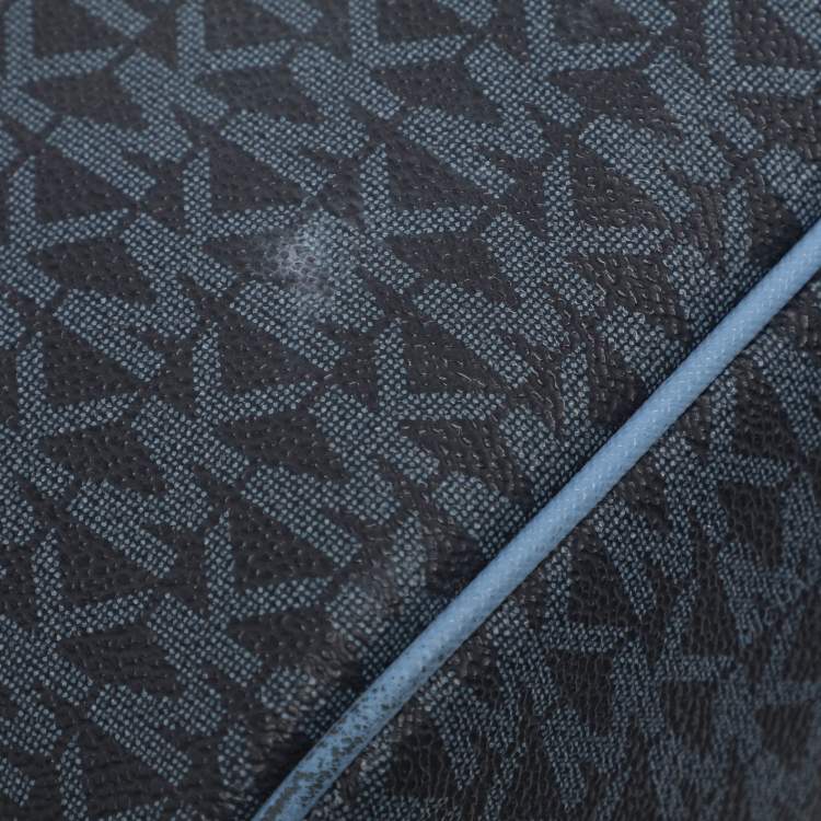 Pre Owned Michael Kors Blue Signature Coated Canvas and Leather Jet Set Travel Tote