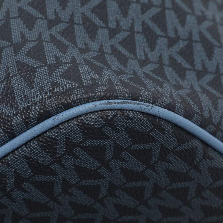 Pre Owned Michael Kors Blue Signature Coated Canvas and Leather Jet Set Travel Tote