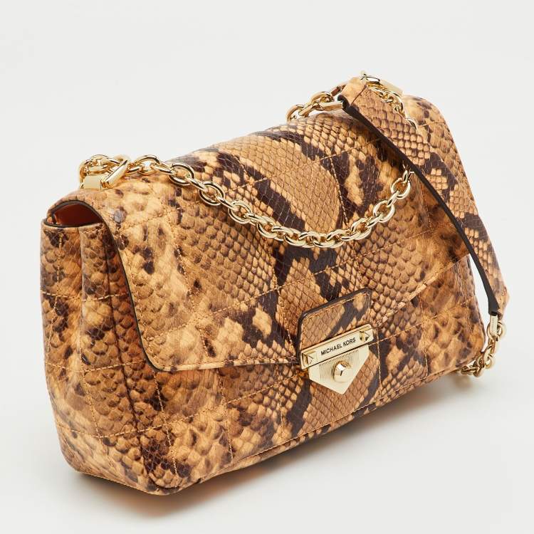 Pre Owned Michael Kors Cream/Black Python Embossed Leather Large Soho Shoulder Bag