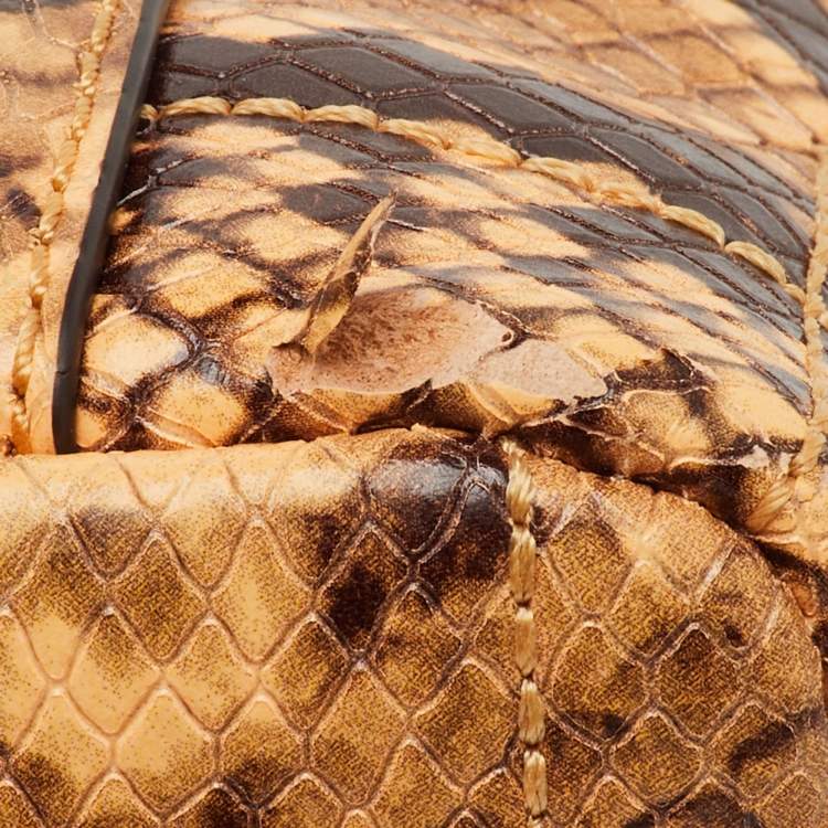 Pre Owned Michael Kors Cream/Black Python Embossed Leather Large Soho Shoulder Bag