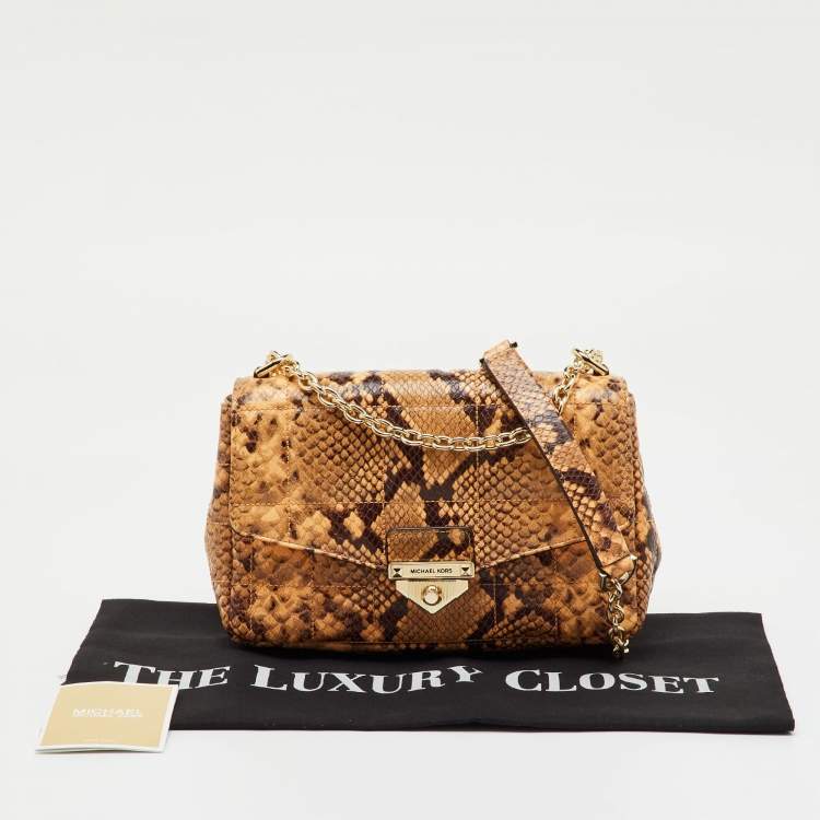 Pre Owned Michael Kors Cream/Black Python Embossed Leather Large Soho Shoulder Bag