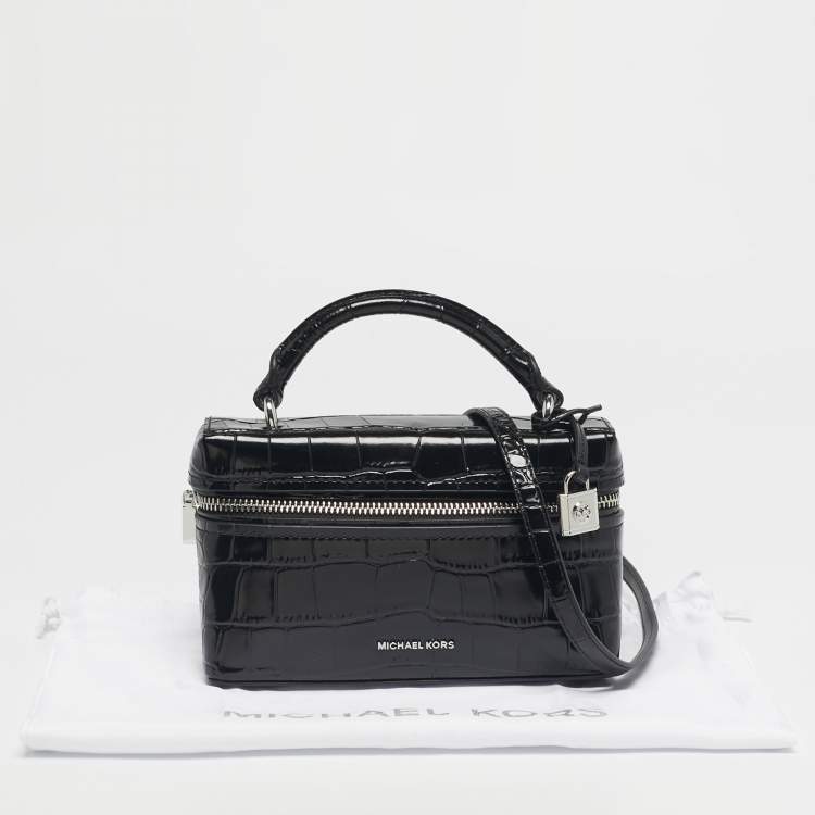 مملوكة مسبقًا Michael Kors Black Croc Embossed Leather Jana Top Handle Bag